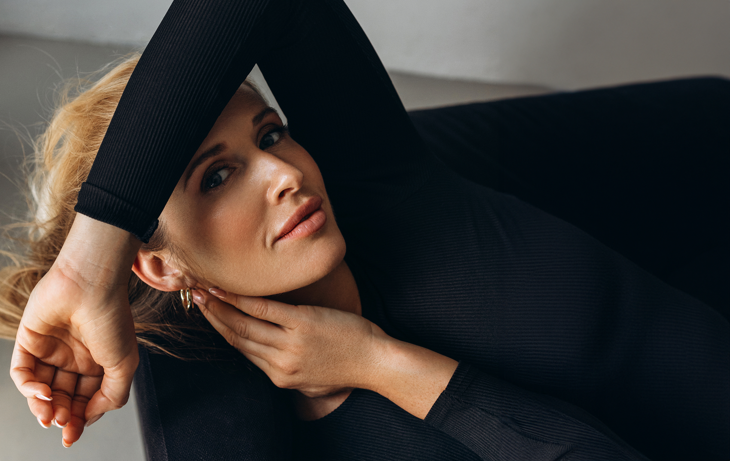 Woman with beautiful makeup and long hair.